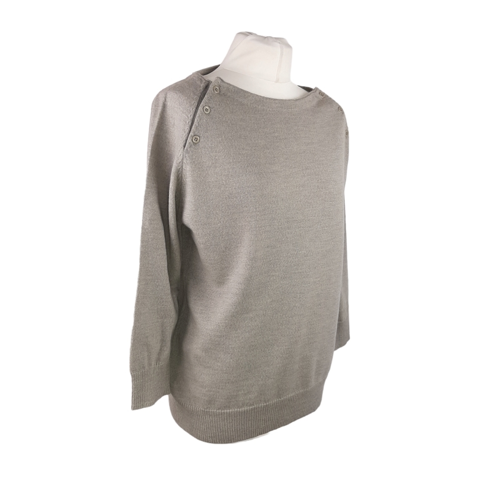 TOAST Button Shoulder Jumper UK 8 Marl Knit Grey/Beige - Picture 3 of 12